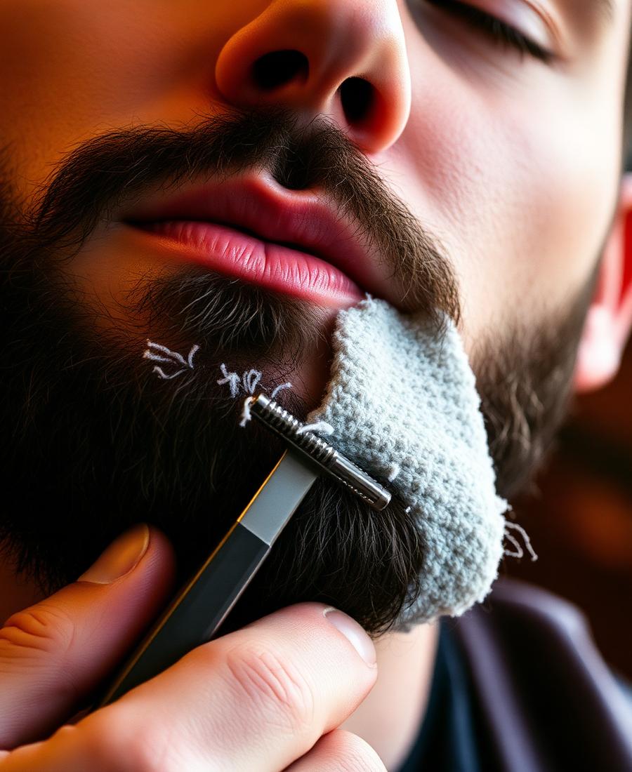 Barba feita na navalha com toalha quente